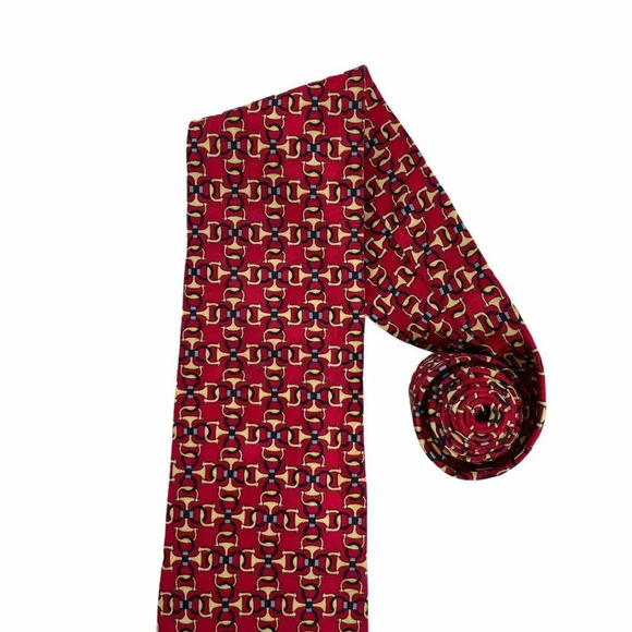 Cromley & Finch Necktie Men's Handmade Red Yellow Chain Pattern All Silk London - Picture 3 of 7